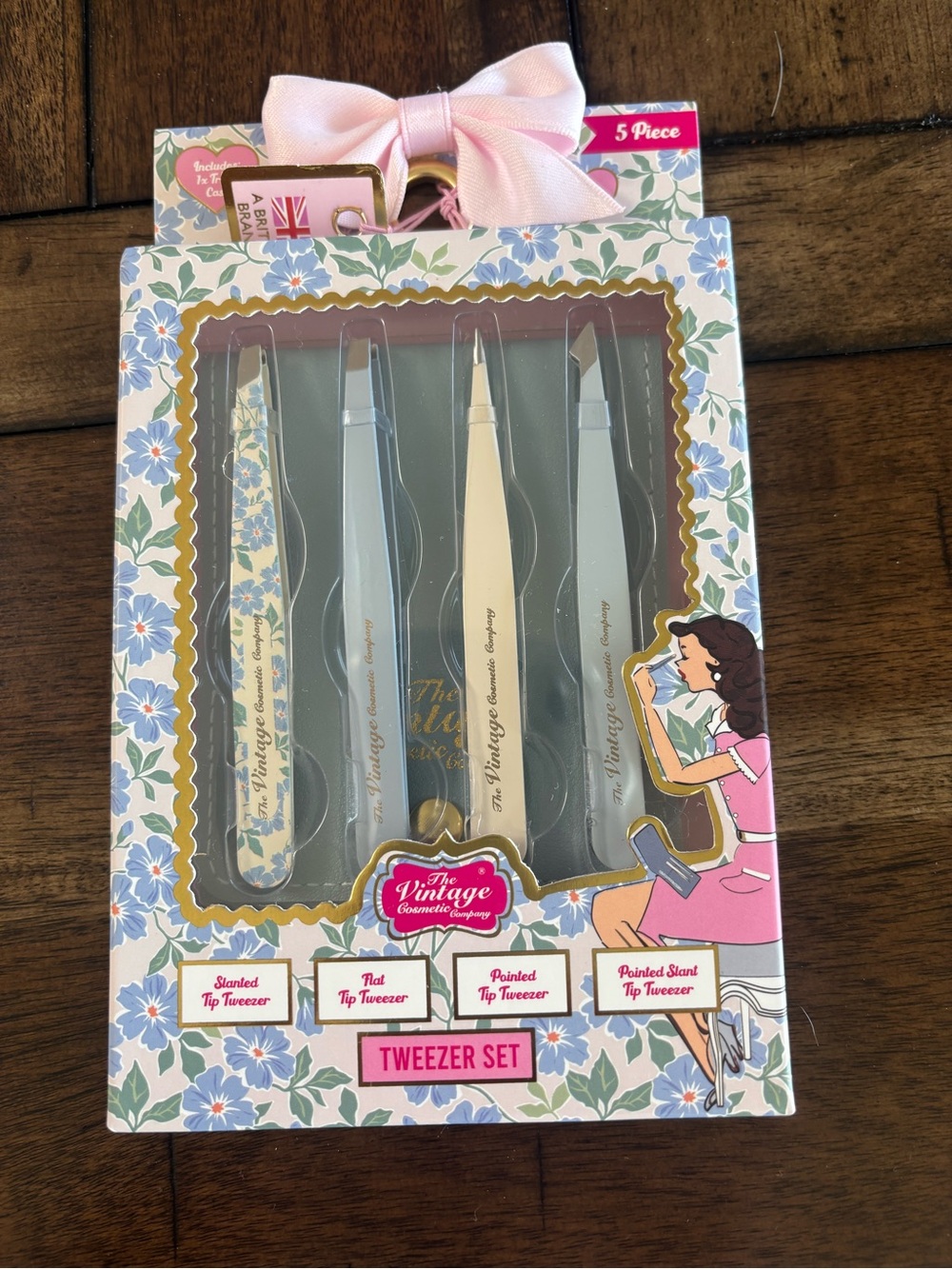 Pink & Floral 5-Piece Tweezer Set